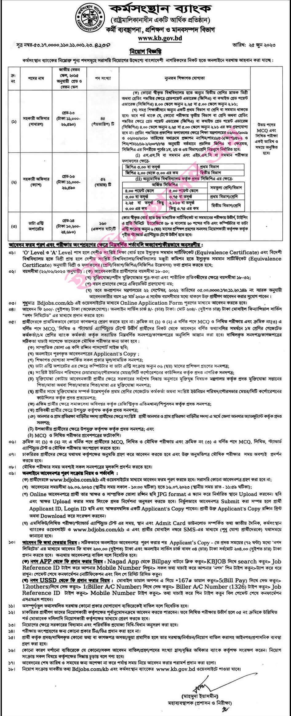 কর্মসংস্থান ব্যাংক নিয়োগ ২০২৩